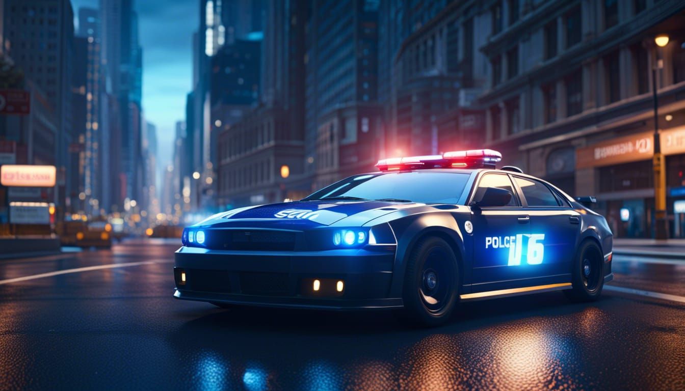 Sci-Fi Police Car Responding, Detailed Matte Painting