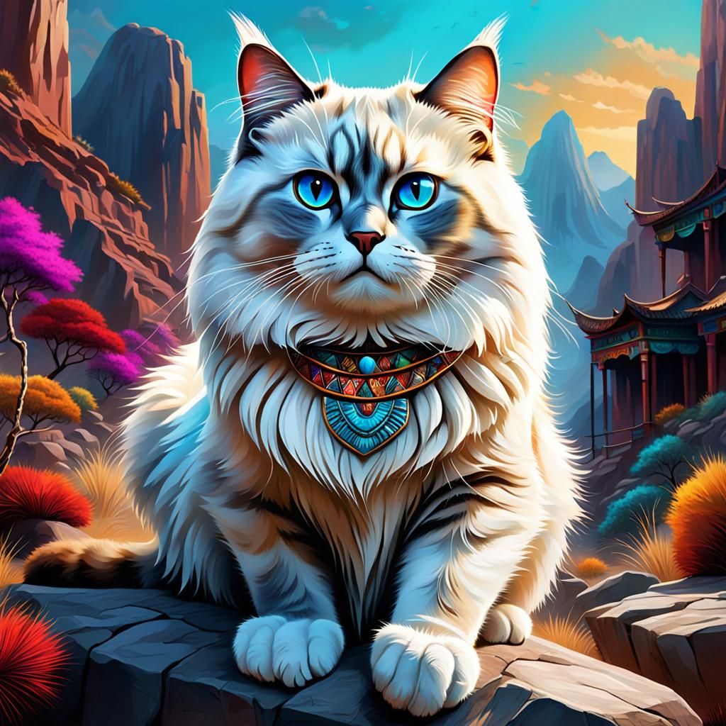 Hyperrealistic Birman Cat in Rock Art Style