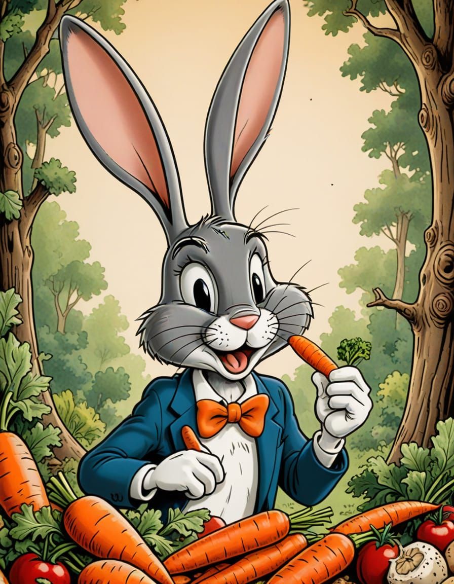 Bugs Bunny Cartoon in Classic Pen and Ink Style