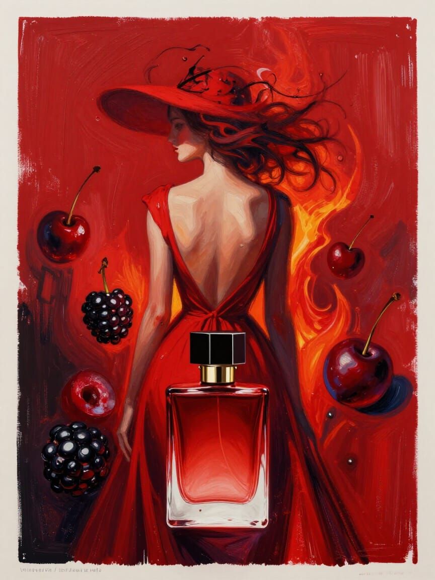 Crimson Flame Tempest: Haute Couture Fragrance Ad