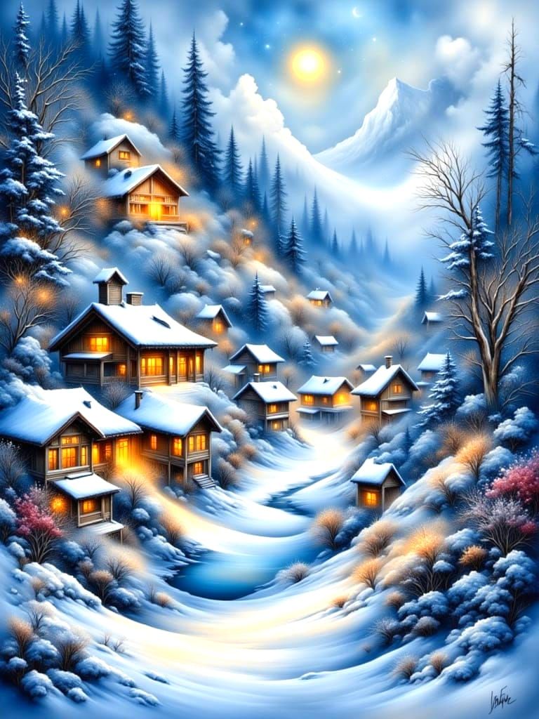Sparkling Remote Village in Deep Snow