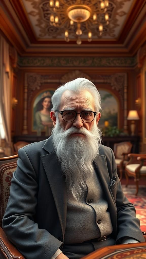 Old Man in Lavish Room, Pixar-Style 3D Render