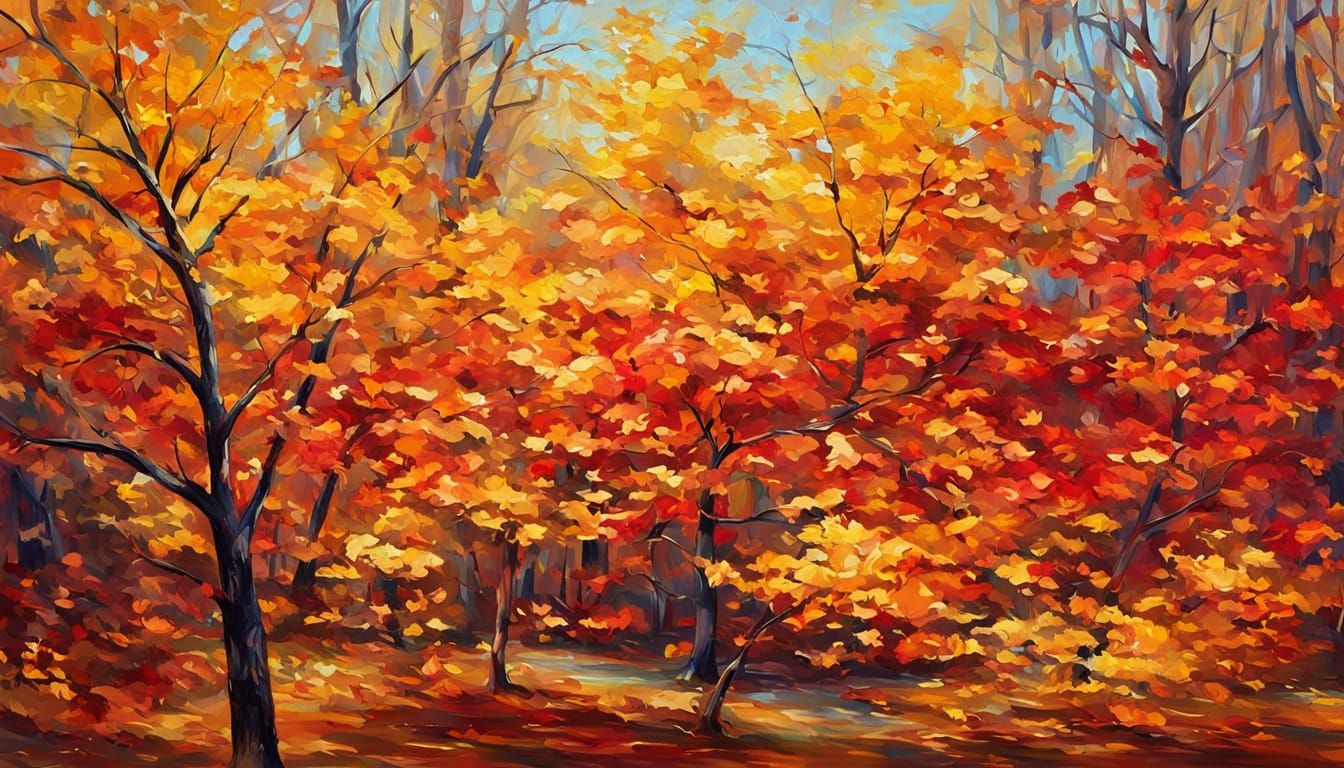 Vibrant Autumn Leaves in Expressionist Oil Painting