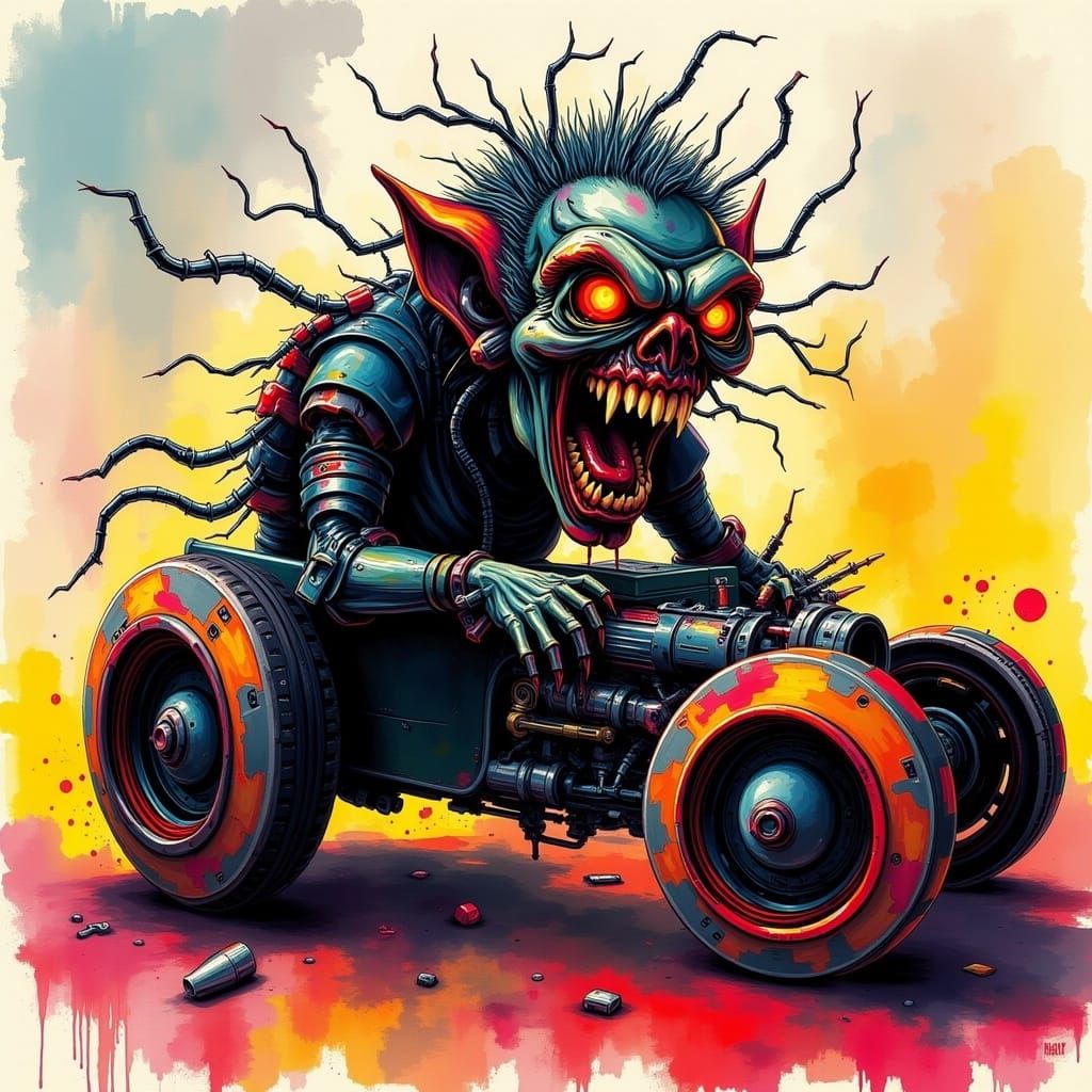 Ratfink Monster Driving a Hot Rod Car Illustration