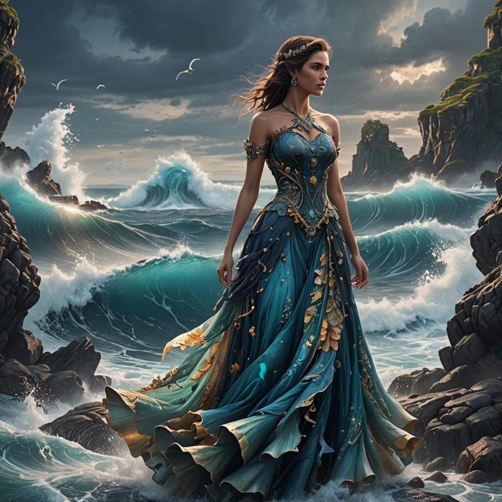Beautiful Ocean Dress in Detailed Digital Painting