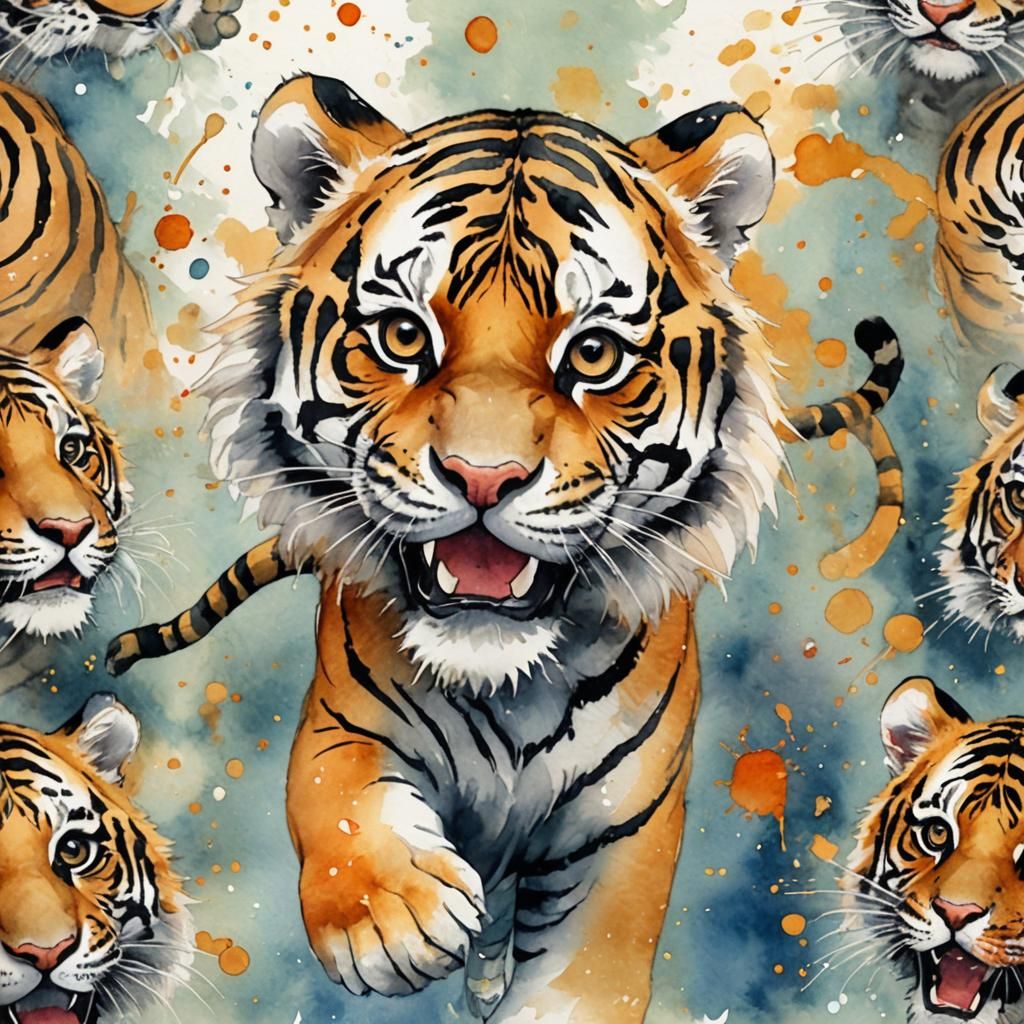 Cute Joyful Tiger Watercolor Nursery Art