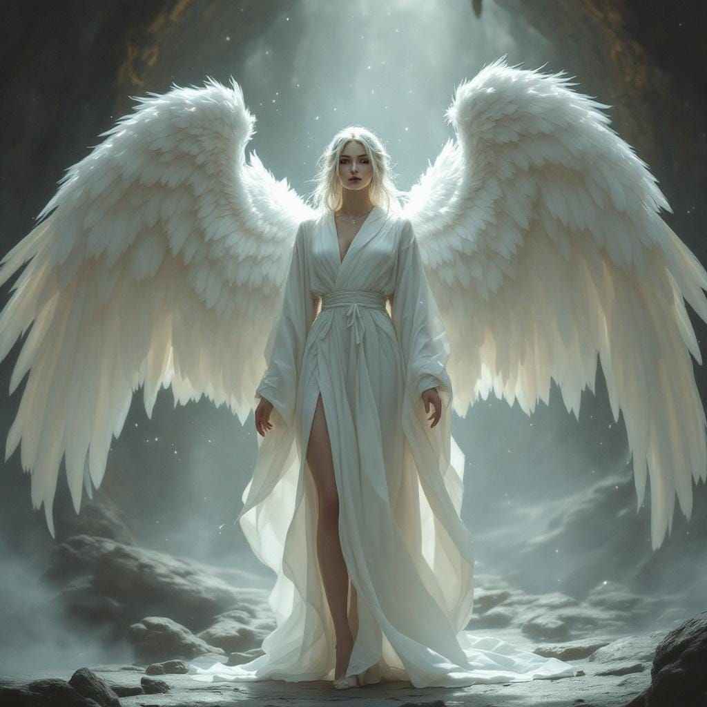 Ethereal Angel in Mystical Realm, Digital Art