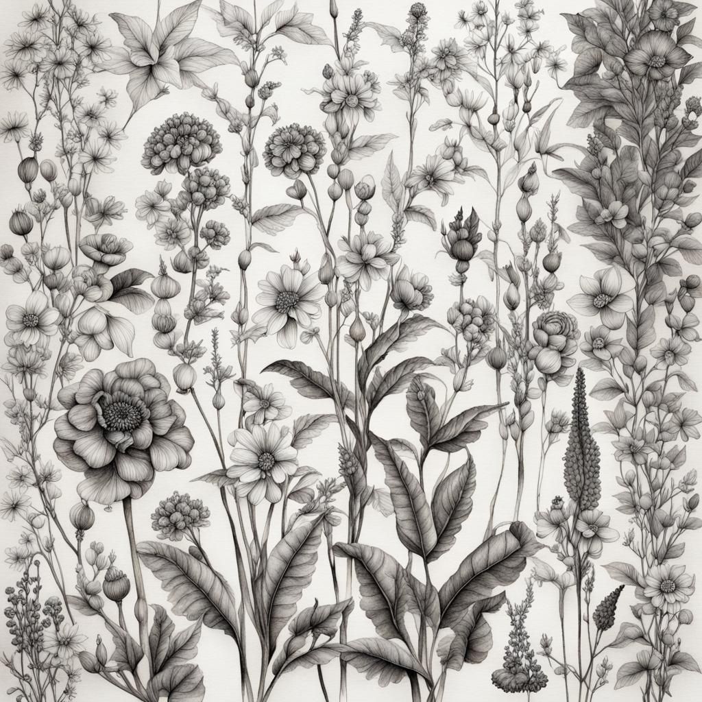 Detailed Botanical Illustration in Indian Ink