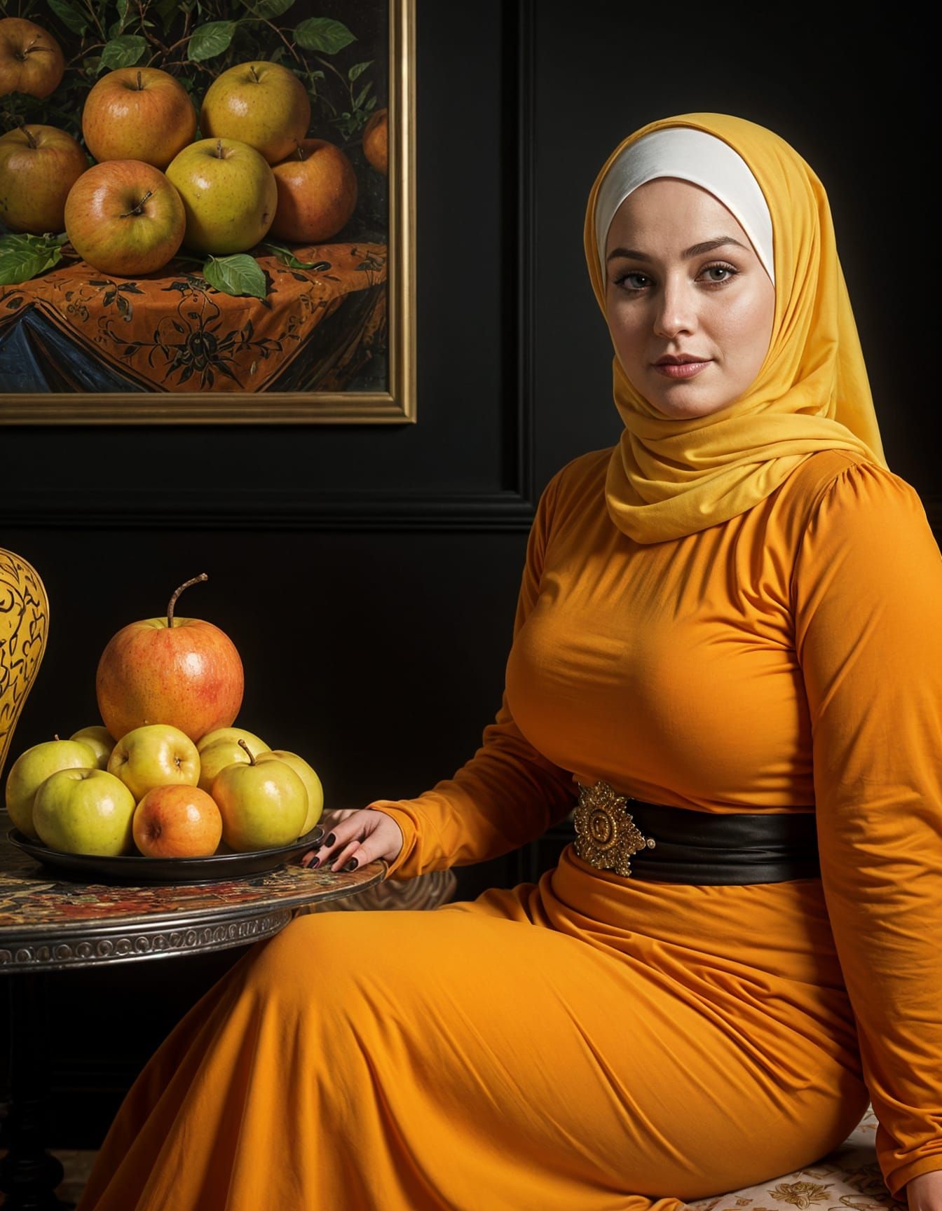 Curvy Hijabi Woman in Elegant Gothic Setting