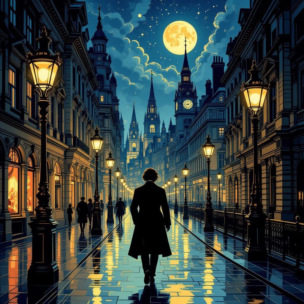 Art Nouveau Mozart in Gaslit London Night