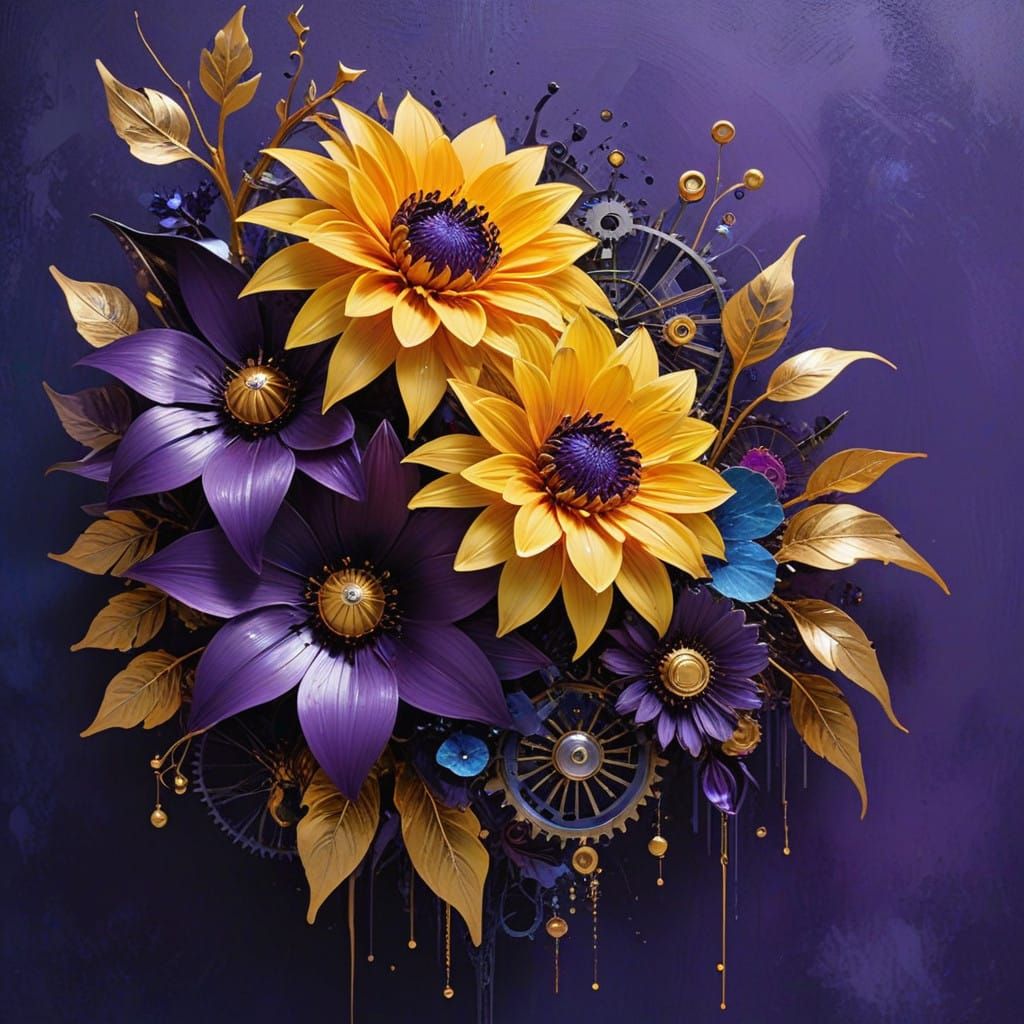 Steampunk Bouquet in Vibrant Purple-Indigo Sunset