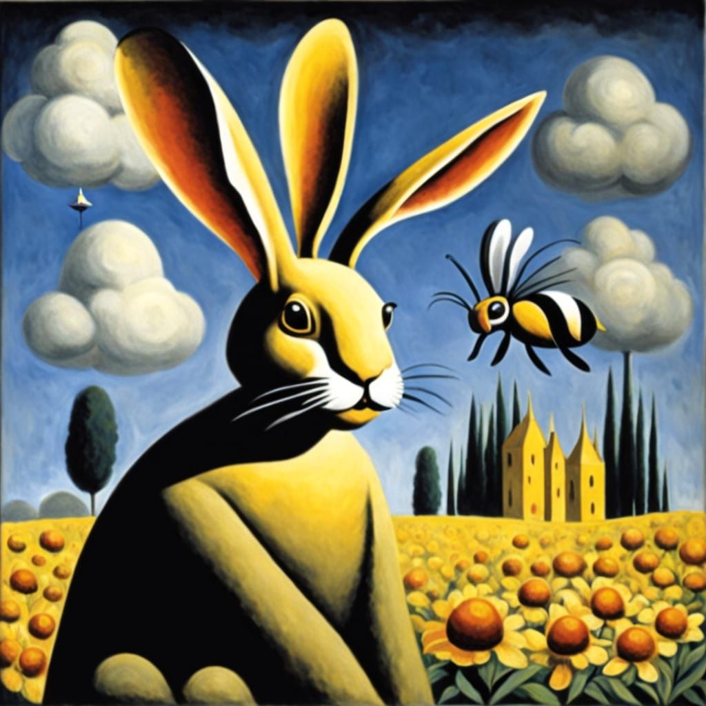Rabbit as a Bee in a Surrealist Art Fusion