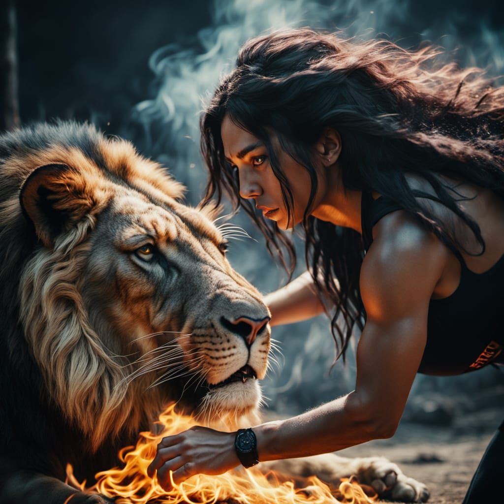 Ethereal Fitness Goddess Embracing Fiery Regal Majesty