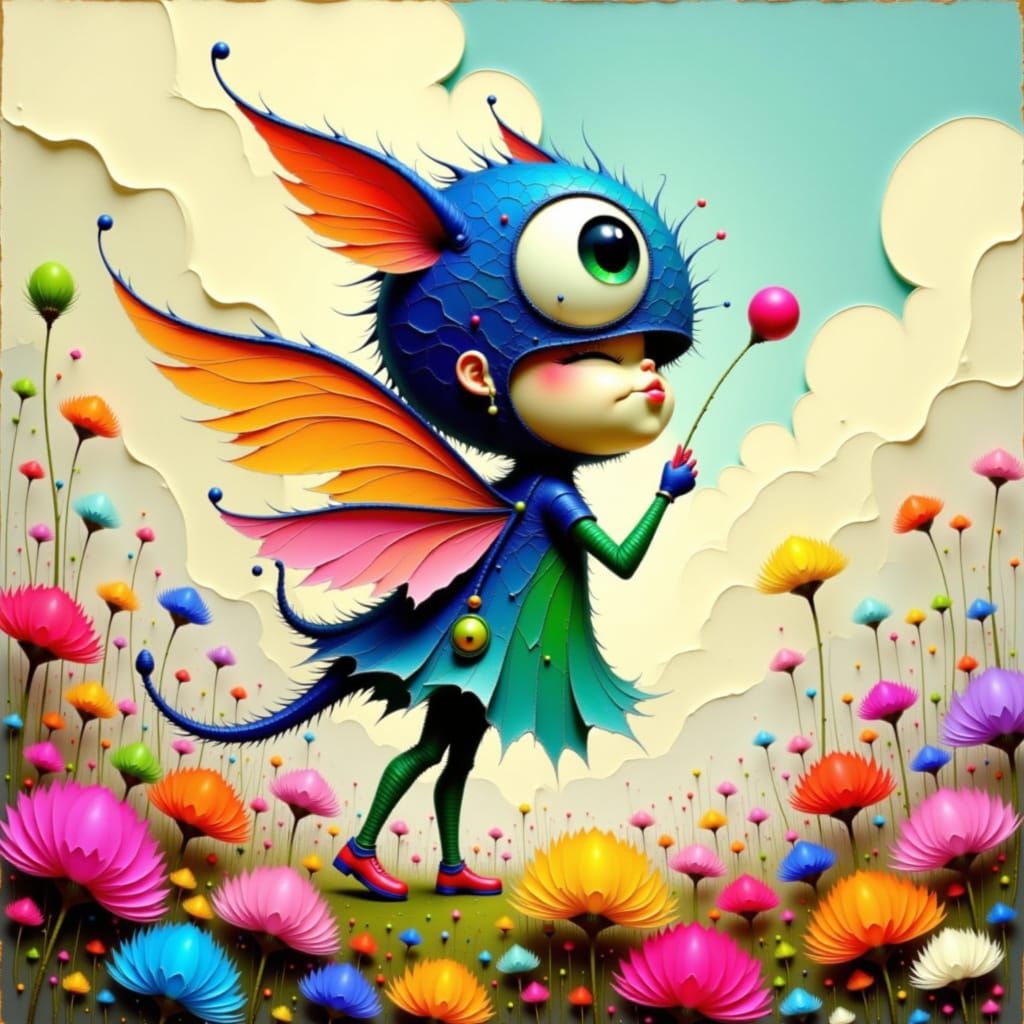 Feathery Circular Shape in 3D Impasto Style