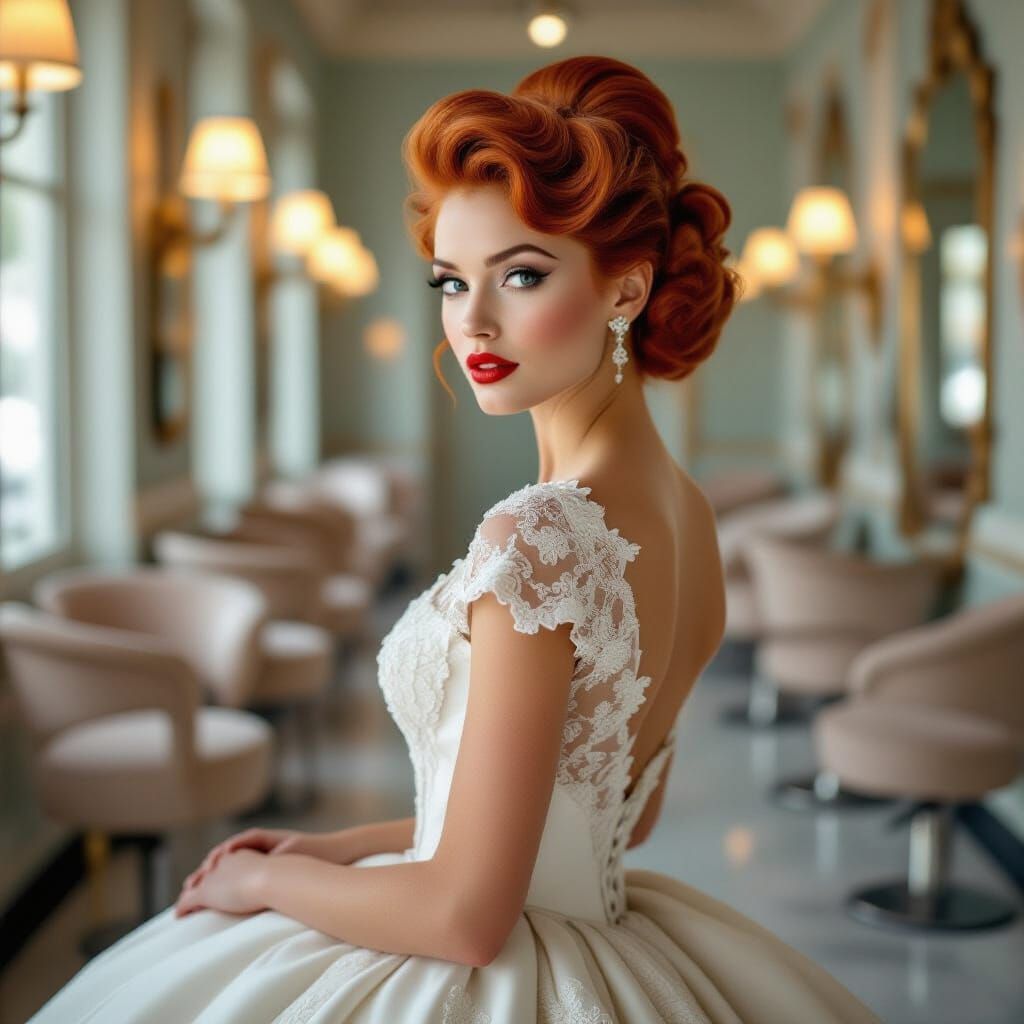 Elegant 1950s Redhead Model in Parisian Salon