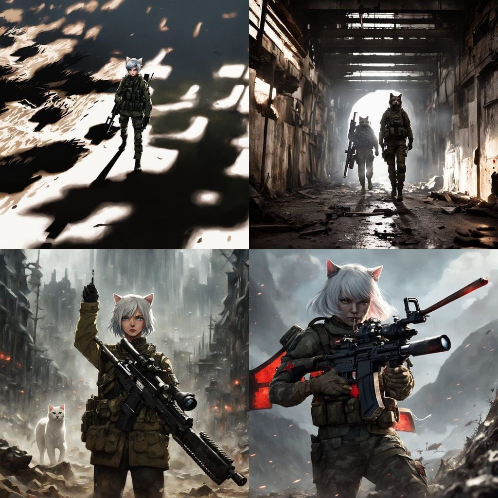 Elegant Warrior Cat Girl in Camouflage Combat Uniform