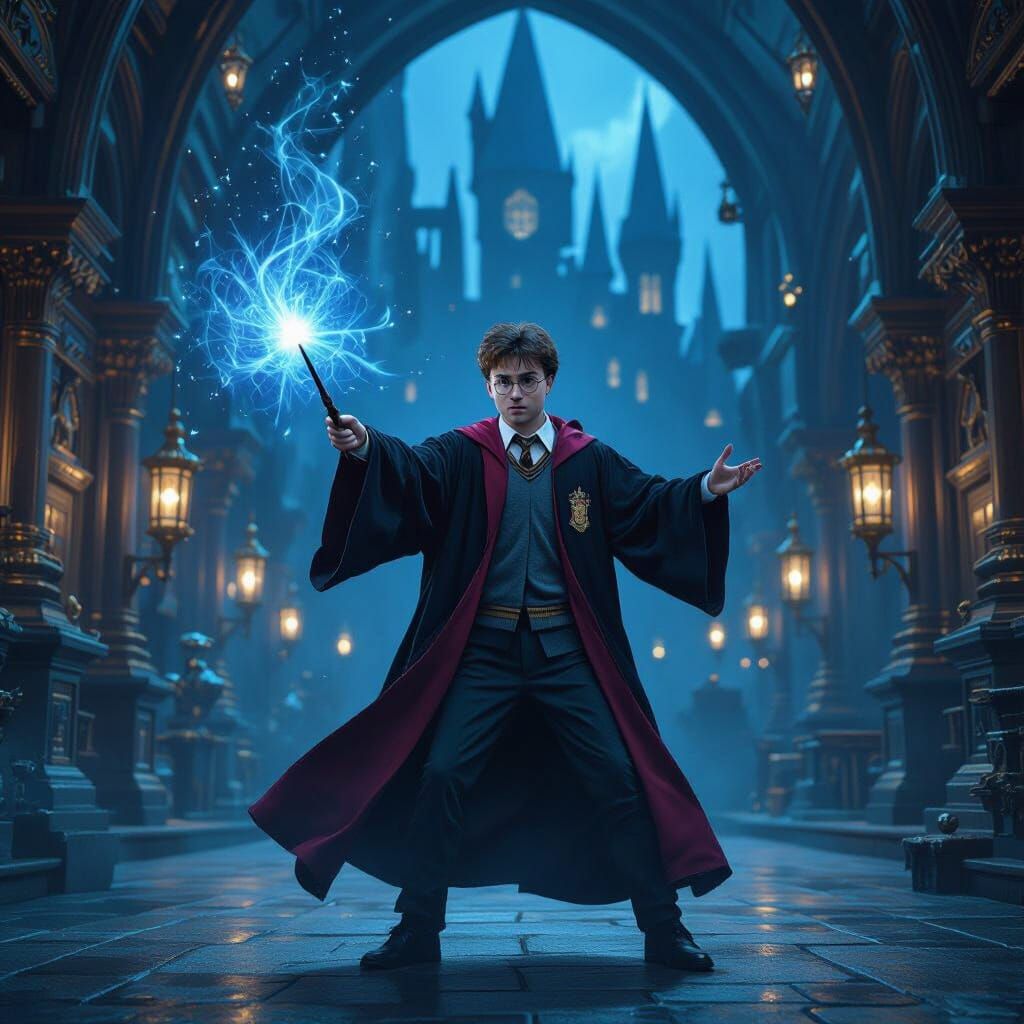 Harry Potter Casting a Spell in Mystical Atmosphere