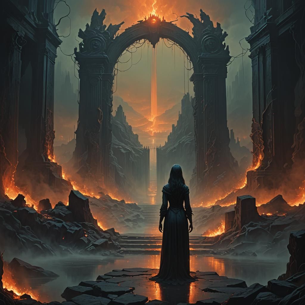 Persephone at Hell's Gates: Dark Fantasy Art