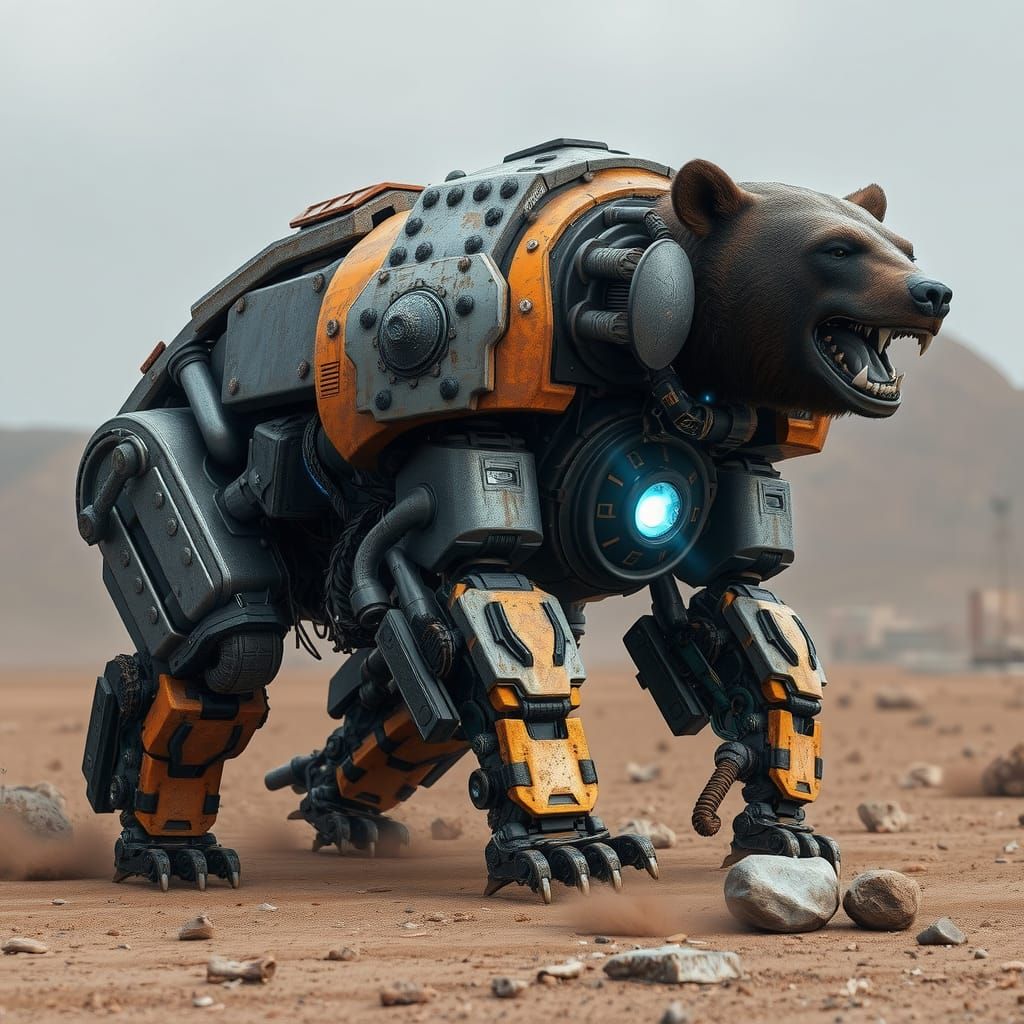 Cybernetic Grizzly Bear Reigns in Dystopian World