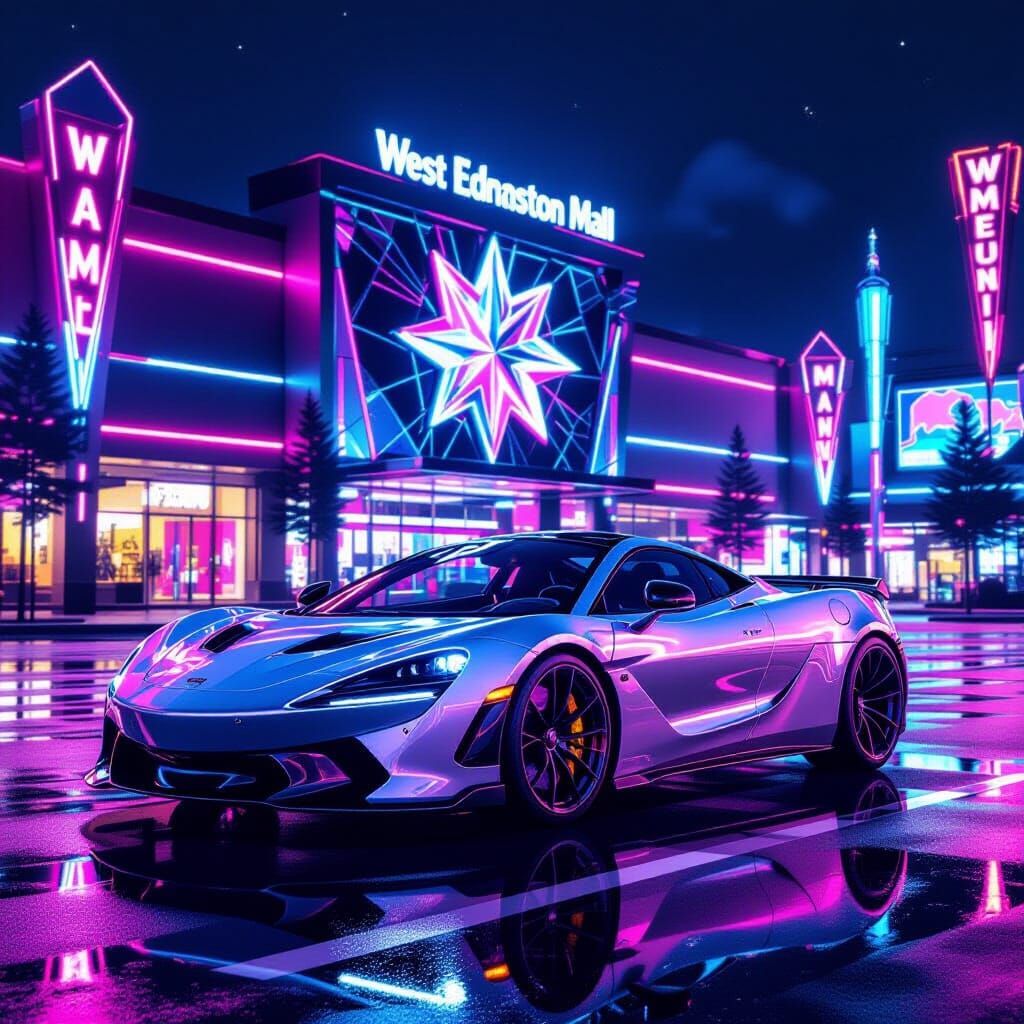 Silver McLaren at West Edmonton Mall in Pop Art Style