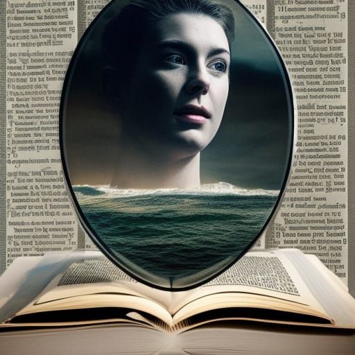 Double Exposure Portrait: Ocean Books Collage