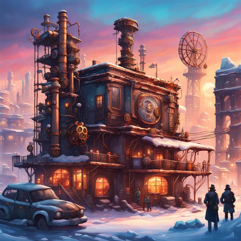 Steam Punk Survival Outpost in Frozen Tundra