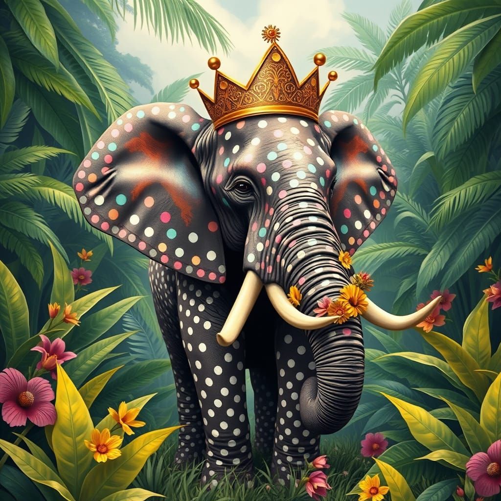 Polka Dot Elephant in Tropical Jungle