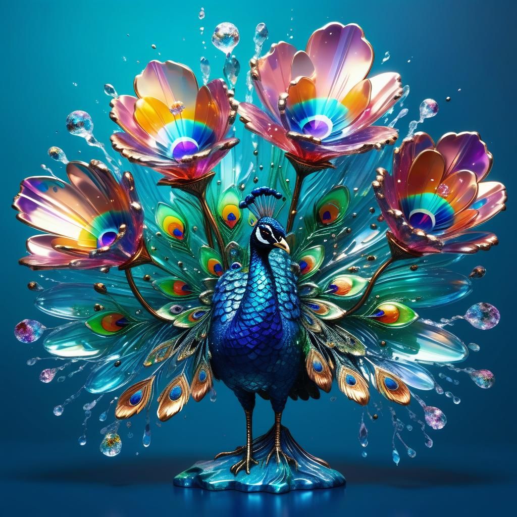 Stunning Crystal Flowers with Iridescent Hues in a Dramatic...