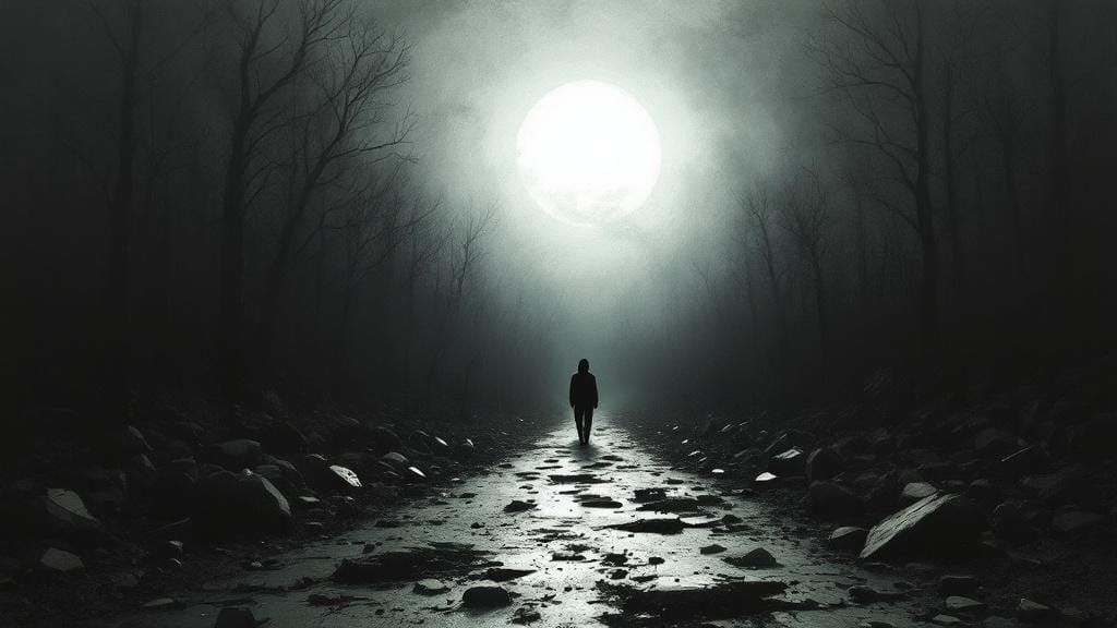 Melancholic Figure on Moonlit Path