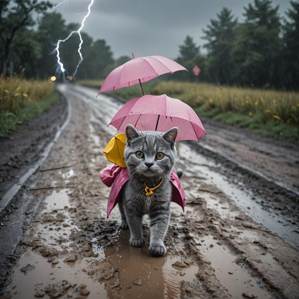 British Shorthair Kitten in Raincoat Film Still