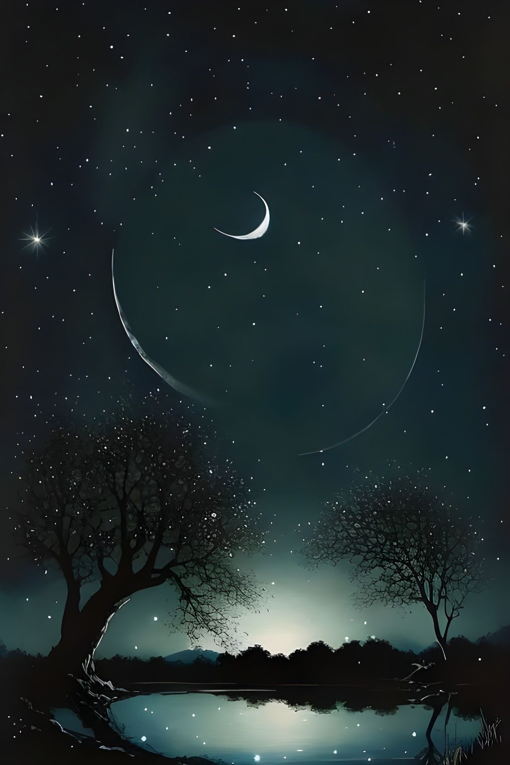 Cosmic Blossoming Tree Under Starry Sky