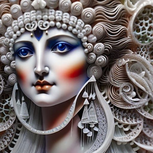 Baroque Fractal Woman: A 3D Marble Sculpture