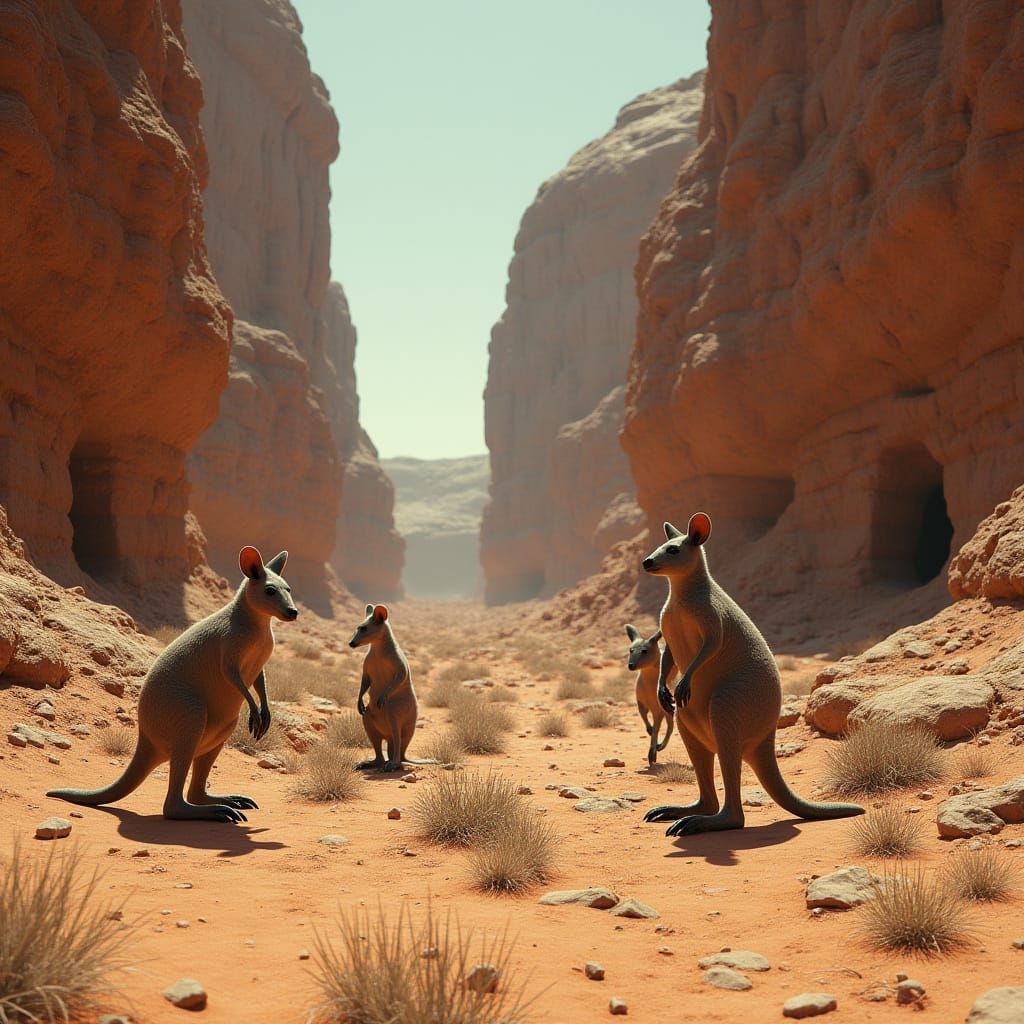 Surreal Desert Planet Inhabited by Rat-Kangaroo Creatures in...