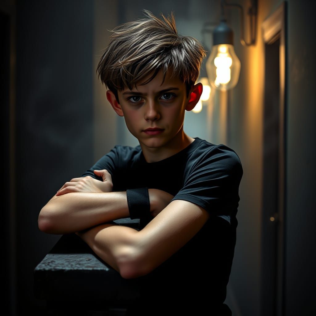 Young Spy with Haughty Expression in Smoky Corridor