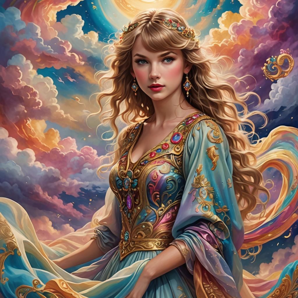 Mystical Singer in Ethereal Clouds: Fantasy Concept Art