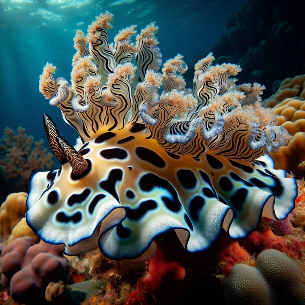 Glowing Nudibranch Crawls Through Coral Reef