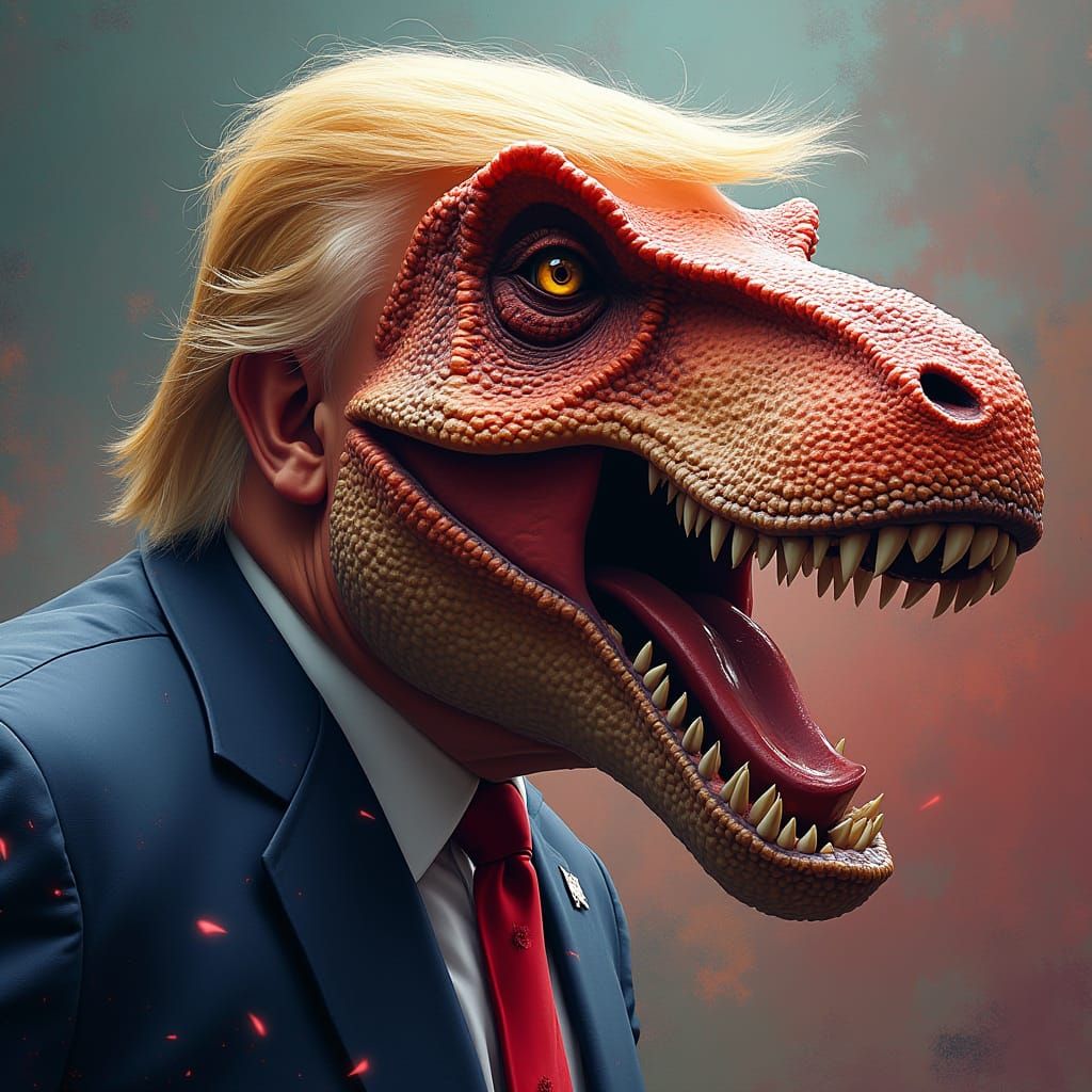 Donald Trump as a T. Rex in Hyperrealistic Splash Art