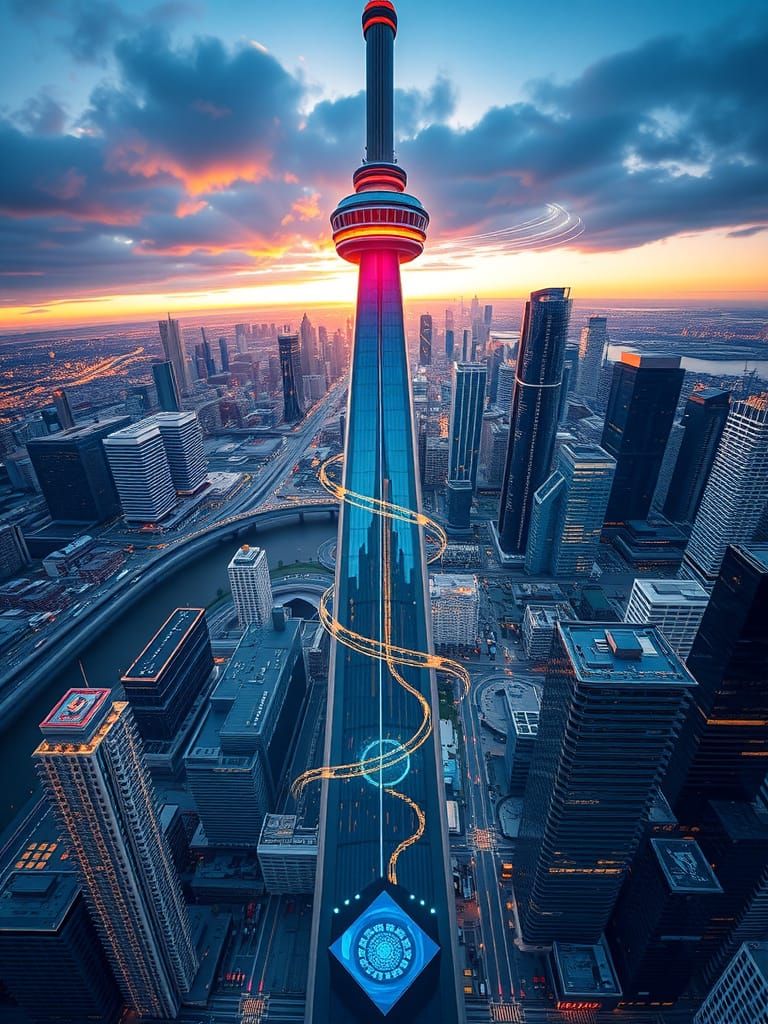 CN Tower in Cyberpunk Metropolis