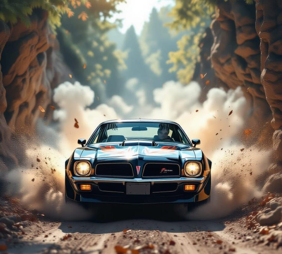 Custom Flames Pontiac Firebird Trans Am Speeds Through Ravin...