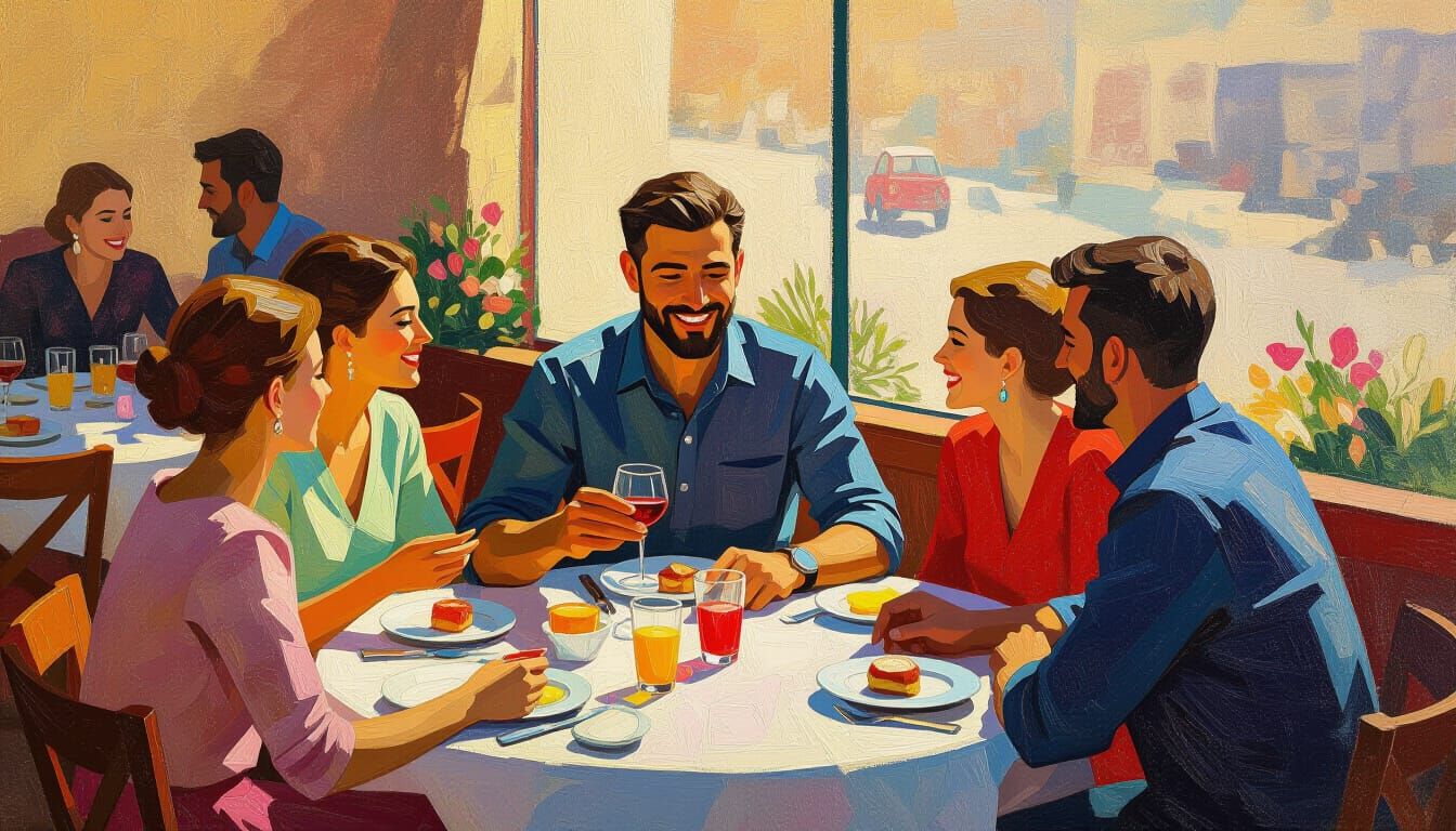 Joyful Family Brunch in Expressionist Style