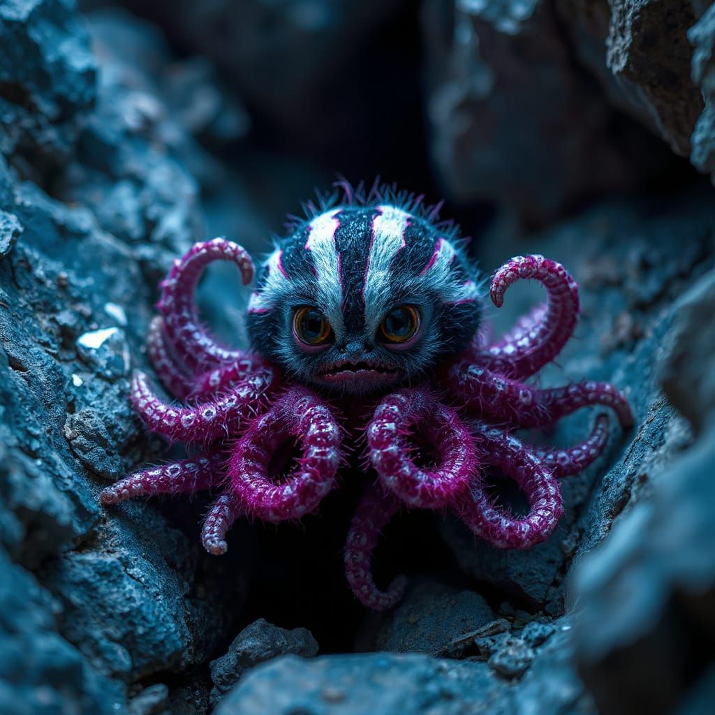 Neon Creature with Tentacles: Digital Matte Painting