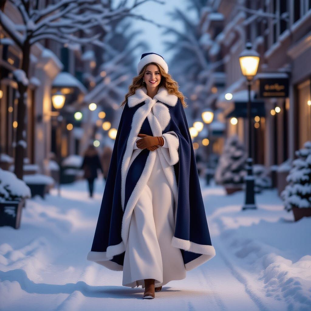 Elegant Woman in Snowy Winter Landscape