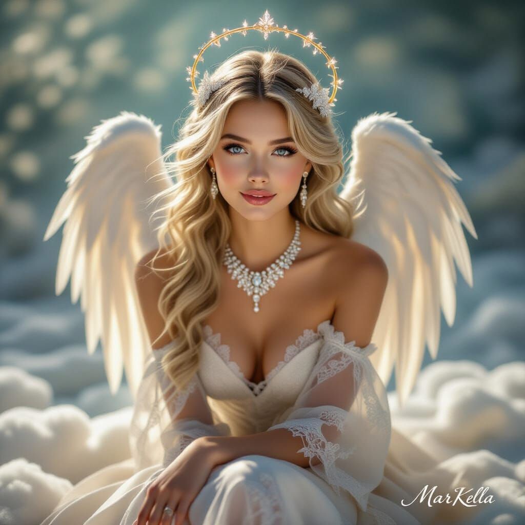 Fantasy angel artwork, beautiful female angel, delicate wing...