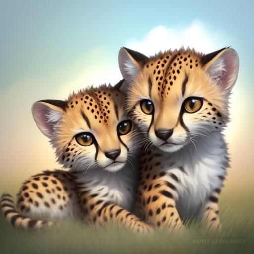 Baby Cheetahs Playing: Whimsical Watercolor Concept Art