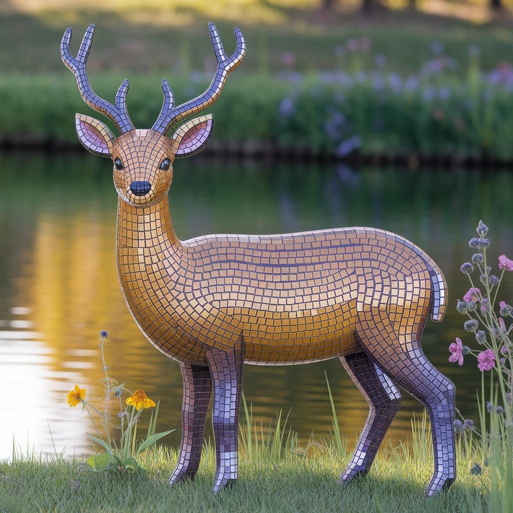 Majestic Mosaic Deer in Sunlit Meadow