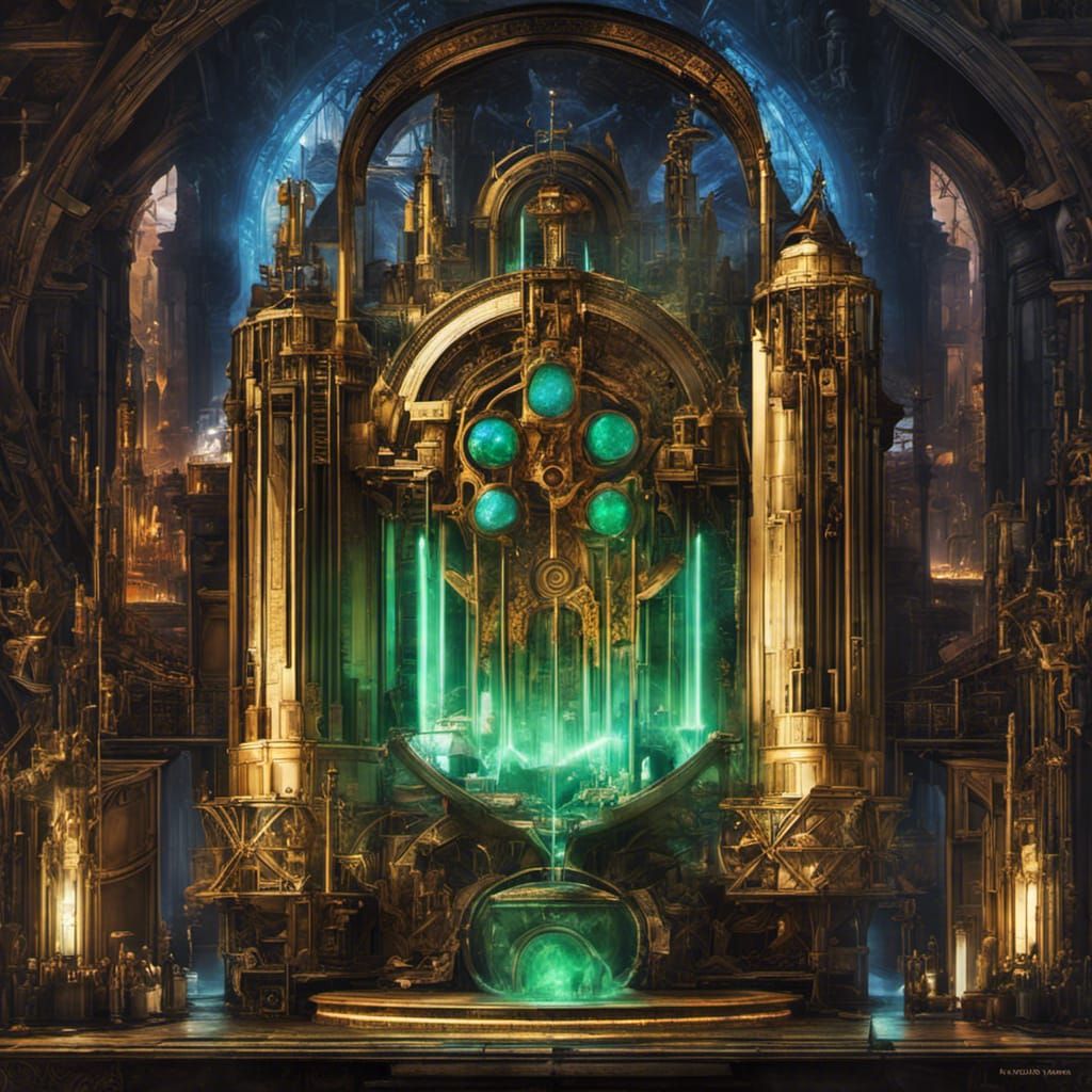 Arcane Machine in Dark Fantasy Cityscape