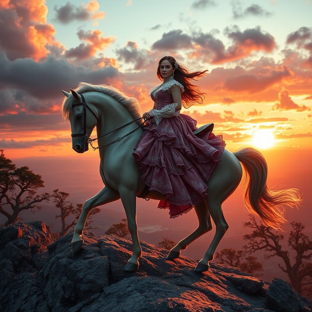 Victorian Lady on Horseback at Sunset