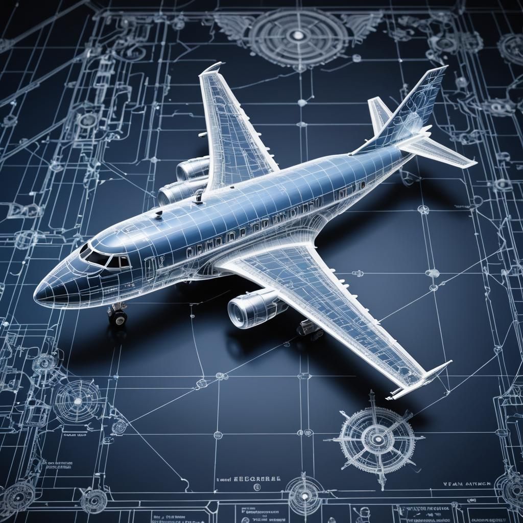 Holographic Airplane Blueprint in Steampunk Style