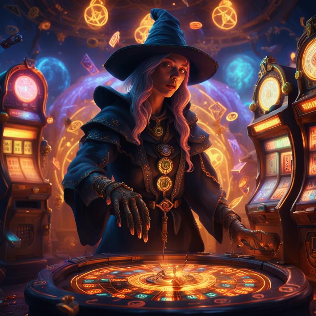 Mystical Witch Operating Magical Slot Machine