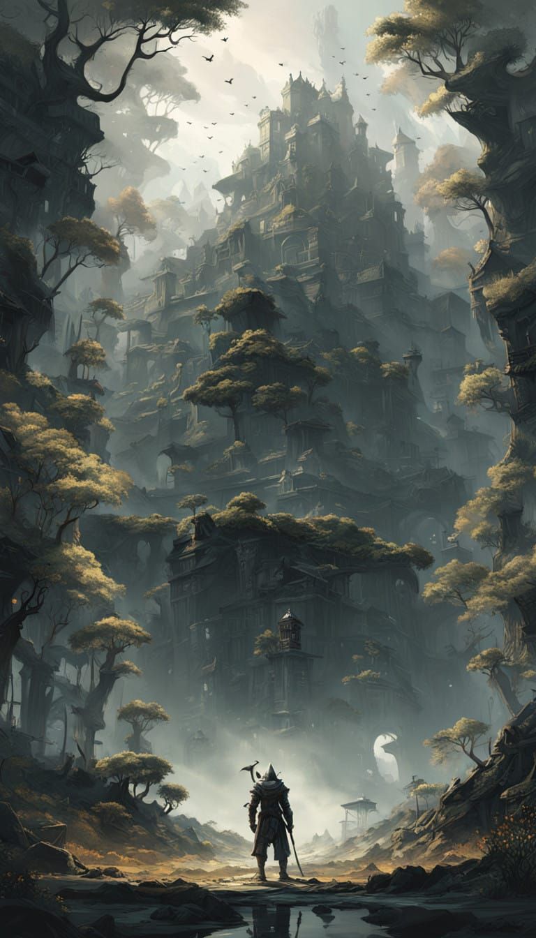 Silver Knight Confronts Ancient Serpent in Ruins